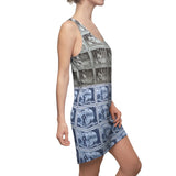 Women's Chicken and Farmer Vintage Postage Stamp Racerback Dress