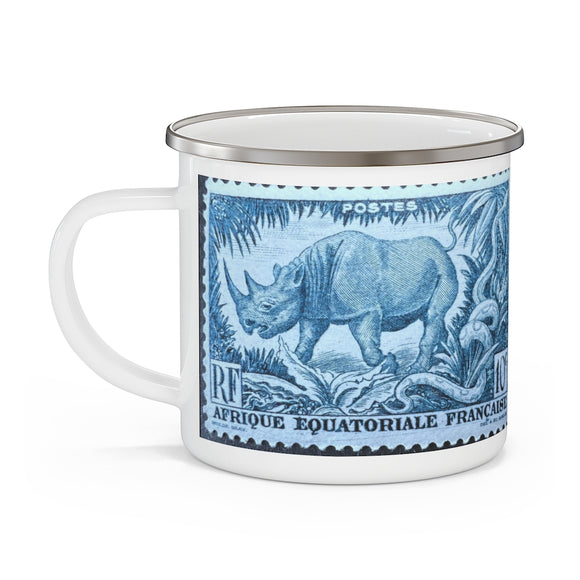Blue Rhino Vintage Postage Stamp Enamel Camping Mug