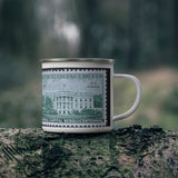 White House 1950s Vintage Postage Stamp Enamel Camping Mug
