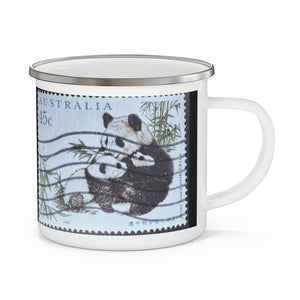 Panda Bear and Baby Cubs - Australia Vintage Postage Stamp Enamel Camping Mug