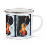 String Instrument - Violin, Cello - USA Vintage Postage Stamp Enamel Camping Mug