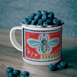 Bee Vintage Postage Stamp Enamel Camping Mug
