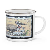 Brown Pelican Vintage Postage Stamp Enamel Camping Mug