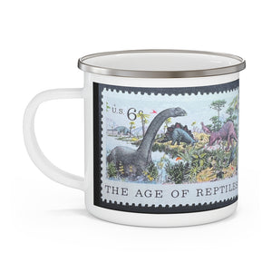 Dinosaurs - The Age of Reptiles Vintage Postage Stamp Enamel Camping Mug