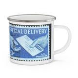 Special Delivery Vintage Postage Stamp Enamel Camping Mug