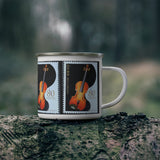 String Instrument - Violin, Cello - USA Vintage Postage Stamp Enamel Camping Mug