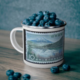 Mountains of Asia Vintage Postage Stamp Enamel Camping Mug