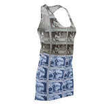 Women's Chicken and Farmer Vintage Postage Stamp Racerback Dress