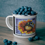 Bumble Bee on a Flower Vintage Postage Stamp Enamel Camping Mug