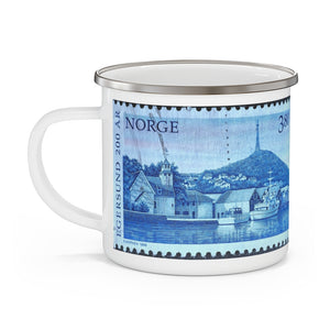 Norway Harbor Marina Vintage Postage Stamp Enamel Camping Mug