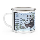 Panda Bear and Baby Cubs - Australia Vintage Postage Stamp Enamel Camping Mug