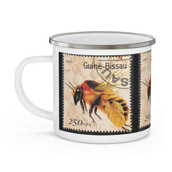 Honey Bee Vintage Postage Stamp Enamel Camping Mug