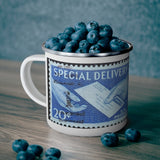 Special Delivery Vintage Postage Stamp Enamel Camping Mug