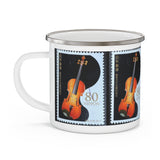 String Instrument - Violin, Cello - USA Vintage Postage Stamp Enamel Camping Mug