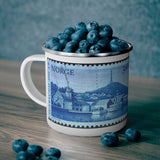 Norway Harbor Marina Vintage Postage Stamp Enamel Camping Mug
