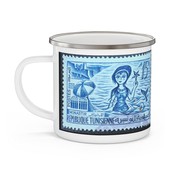 Mermaid Vintage Postage Stamp Enamel Camping Mug