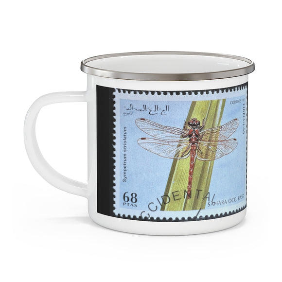 Dragonfly Insect Vintage Postage Stamp Enamel Camping Mug