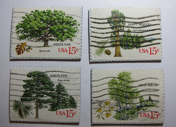 American Trees Recycled Postage Stamp Magnet Set #74