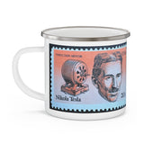 Inventor Nikola Tesla Vintage Postage Stamp Enamel Camping Mug