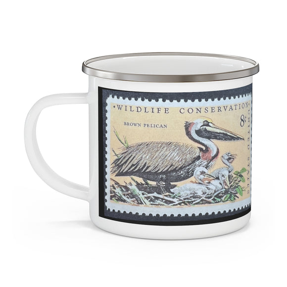 Brown Pelican Vintage Postage Stamp Enamel Camping Mug