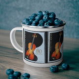String Instrument - Violin, Cello - USA Vintage Postage Stamp Enamel Camping Mug