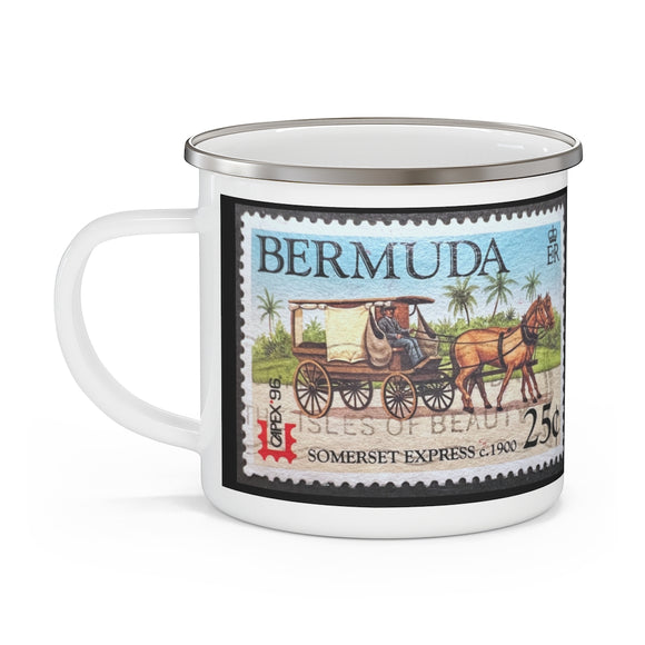 Horse & Carriage Bermuda Stamp Enamel Mug