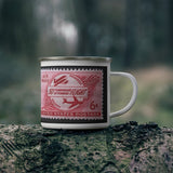 Air Mail Flight Vintage Postage Stamp Enamel Camping Mug