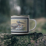 Brown Pelican Vintage Postage Stamp Enamel Camping Mug