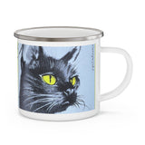 Black Cat Vintage Postage Stamp Enamel Camping Mug