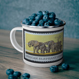 African Elephant Herd Vintage Postage Stamp Enamel Camping Mug