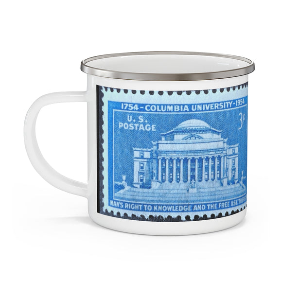 Columbia University 1954 vVintage Postage Stamp Enamel Camping Mug