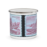 Lewis & Clark Expedition 1954 USA Vintage Postage Stamp Enamel Camping Mug