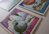 Hot Air Balloon Recycled Postage Stamp Magnet Set #116