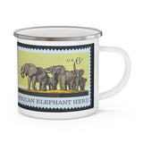 African Elephant Herd Vintage Postage Stamp Enamel Camping Mug