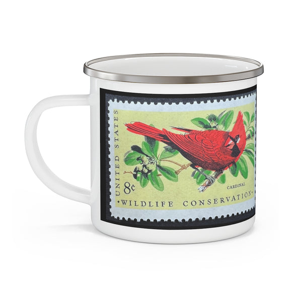 Cardinal Vintage Postage Stamp Enamel Camping Mug