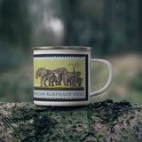 African Elephant Herd Vintage Postage Stamp Enamel Camping Mug