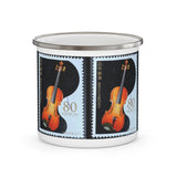 String Instrument - Violin, Cello - USA Vintage Postage Stamp Enamel Camping Mug