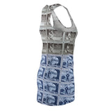 Women's Chicken and Farmer Vintage Postage Stamp Racerback Dress