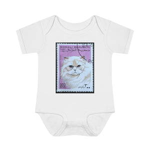 White Persian Cat Stamp Baby Onesie