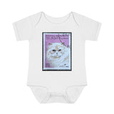 White Persian Cat Stamp Baby Onesie