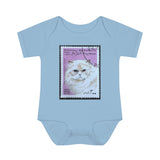 White Persian Cat Stamp Baby Onesie