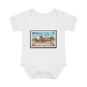 Horse & Carriage Bermuda Stamp Baby Onesie