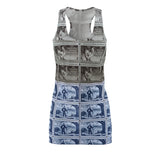 Women's Chicken and Farmer Vintage Postage Stamp Racerback Dress