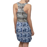 Women's Chicken and Farmer Vintage Postage Stamp Racerback Dress