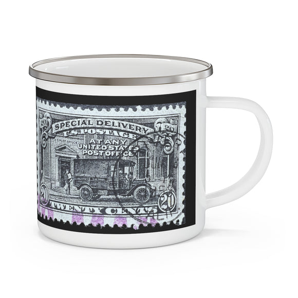 Special Delivery Black Stamp Enamel Mug