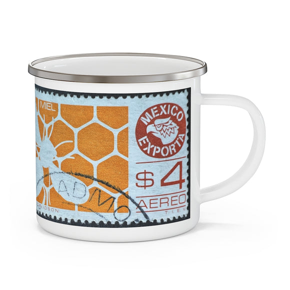 Honey Bee Mexico Vintage Postage Stamp Enamel Camping Mug