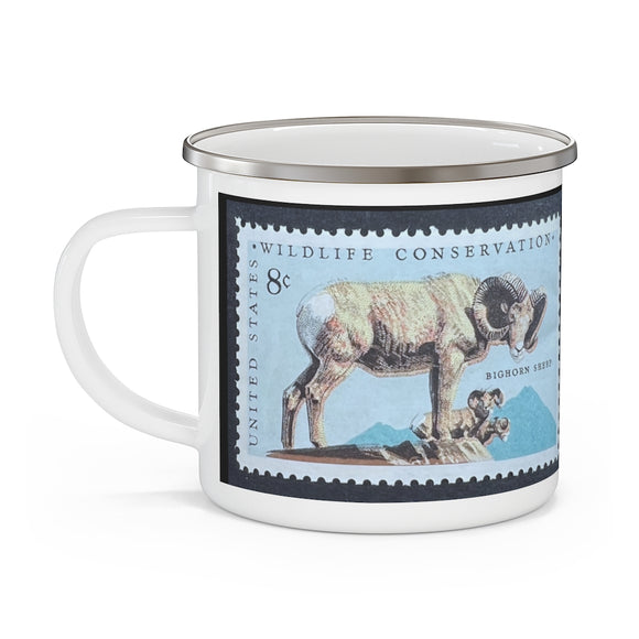 Bighorn Sheep Vintage Postage Stamp Enamel Camping Mug