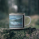 Mountains of Asia Vintage Postage Stamp Enamel Camping Mug