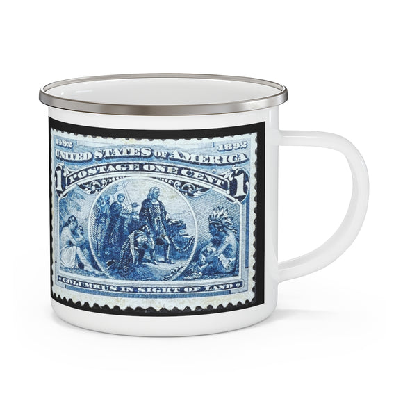 Columbus Blue 1492 Stamp Enamel Mug