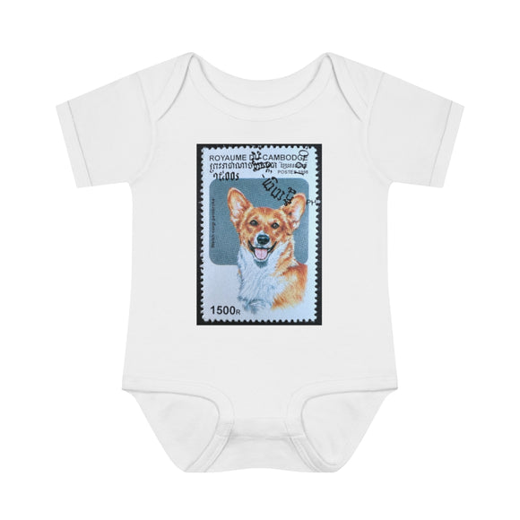 Welsh Corgi Dog Stamp Baby Onesie